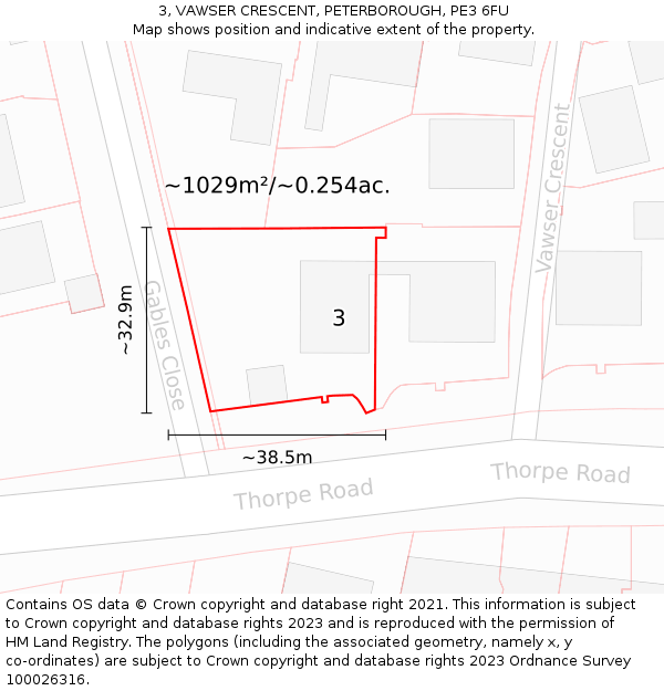 3, VAWSER CRESCENT, PETERBOROUGH, PE3 6FU: Plot and title map