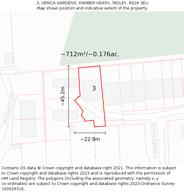 3, VERICA GARDENS, PAMBER HEATH, TADLEY, RG26 3EU: Plot and title map