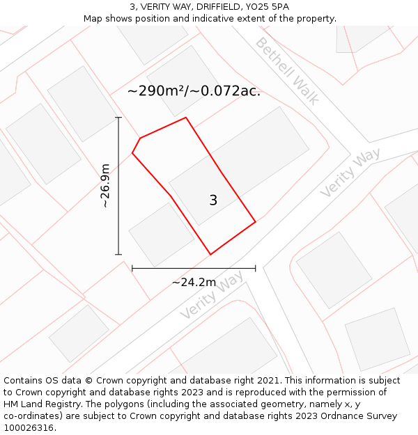 3, VERITY WAY, DRIFFIELD, YO25 5PA: Plot and title map