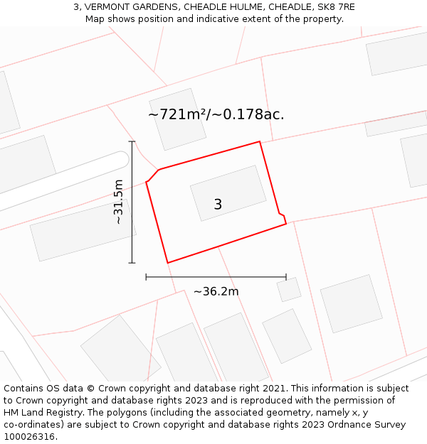 3, VERMONT GARDENS, CHEADLE HULME, CHEADLE, SK8 7RE: Plot and title map