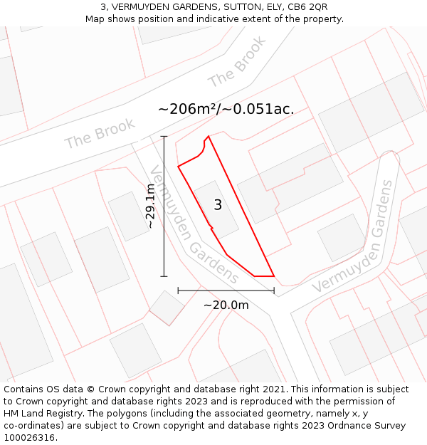 3, VERMUYDEN GARDENS, SUTTON, ELY, CB6 2QR: Plot and title map
