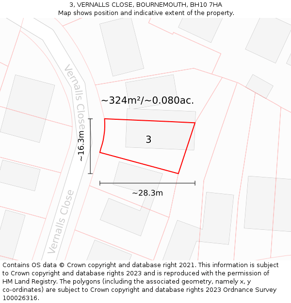 3, VERNALLS CLOSE, BOURNEMOUTH, BH10 7HA: Plot and title map