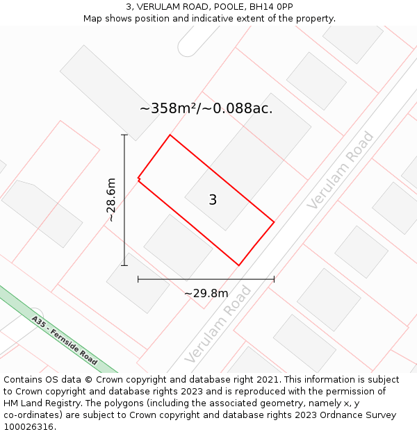 3, VERULAM ROAD, POOLE, BH14 0PP: Plot and title map