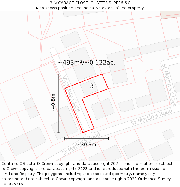 3, VICARAGE CLOSE, CHATTERIS, PE16 6JG: Plot and title map