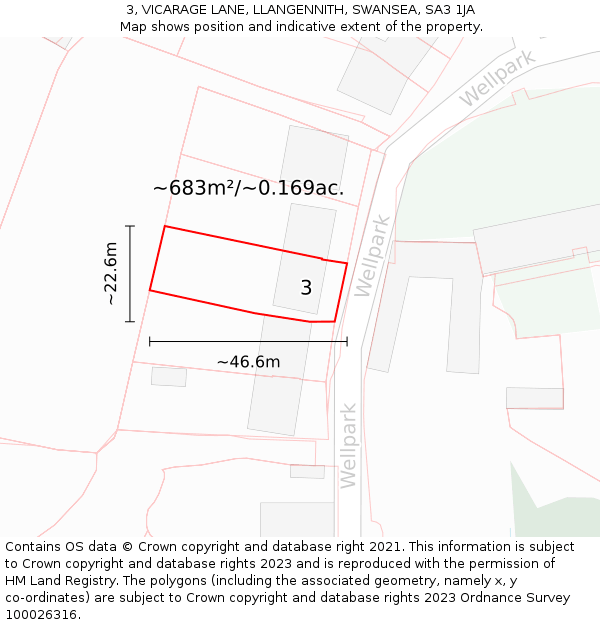 3, VICARAGE LANE, LLANGENNITH, SWANSEA, SA3 1JA: Plot and title map