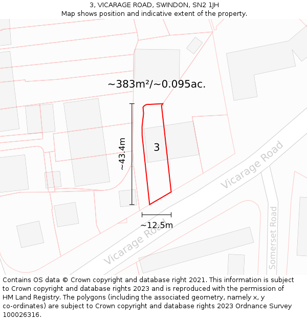 3, VICARAGE ROAD, SWINDON, SN2 1JH: Plot and title map