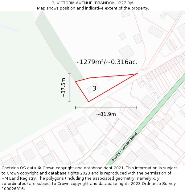 3, VICTORIA AVENUE, BRANDON, IP27 0JA: Plot and title map