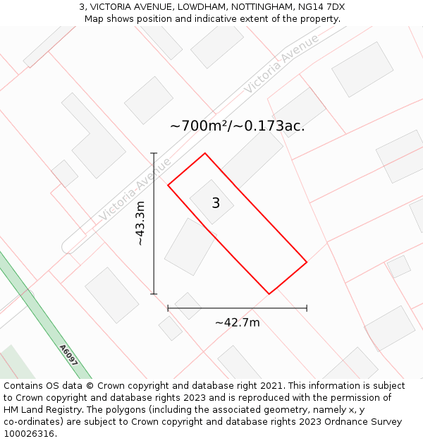 3, VICTORIA AVENUE, LOWDHAM, NOTTINGHAM, NG14 7DX: Plot and title map