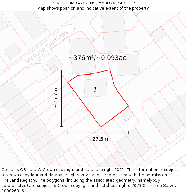 3, VICTORIA GARDENS, MARLOW, SL7 1GP: Plot and title map