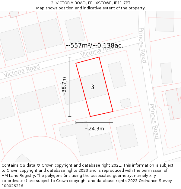 3, VICTORIA ROAD, FELIXSTOWE, IP11 7PT: Plot and title map