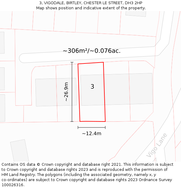 3, VIGODALE, BIRTLEY, CHESTER LE STREET, DH3 2HP: Plot and title map