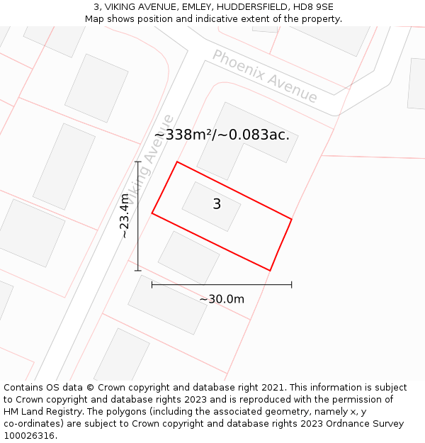 3, VIKING AVENUE, EMLEY, HUDDERSFIELD, HD8 9SE: Plot and title map