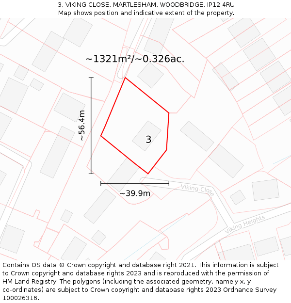 3, VIKING CLOSE, MARTLESHAM, WOODBRIDGE, IP12 4RU: Plot and title map