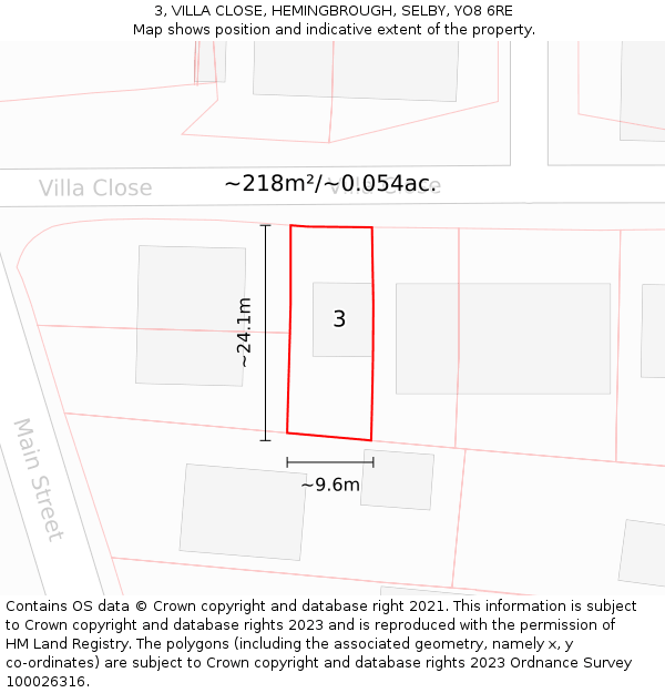 3, VILLA CLOSE, HEMINGBROUGH, SELBY, YO8 6RE: Plot and title map