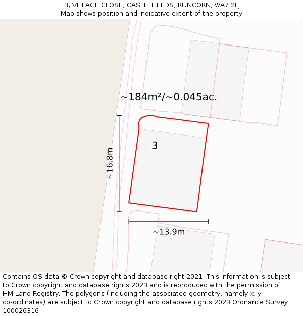 3, VILLAGE CLOSE, CASTLEFIELDS, RUNCORN, WA7 2LJ: Plot and title map