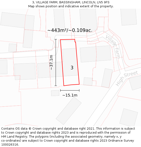 3, VILLAGE FARM, BASSINGHAM, LINCOLN, LN5 9FS: Plot and title map