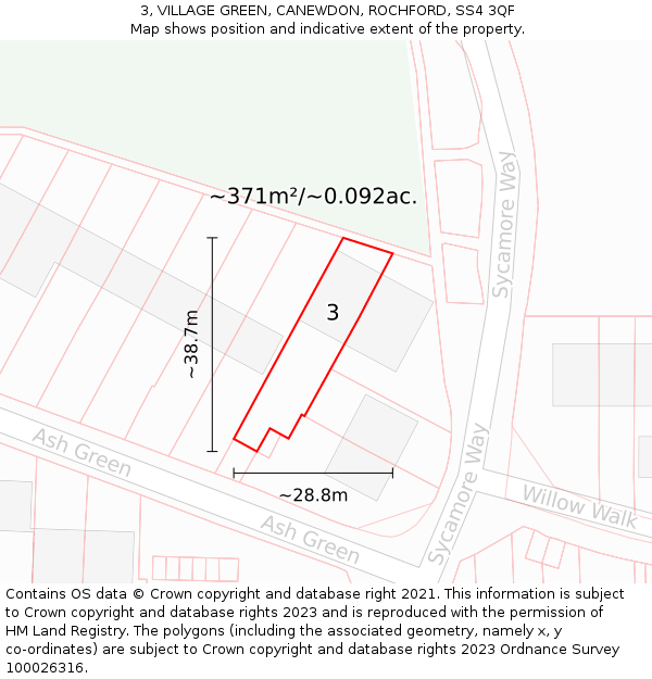 3, VILLAGE GREEN, CANEWDON, ROCHFORD, SS4 3QF: Plot and title map