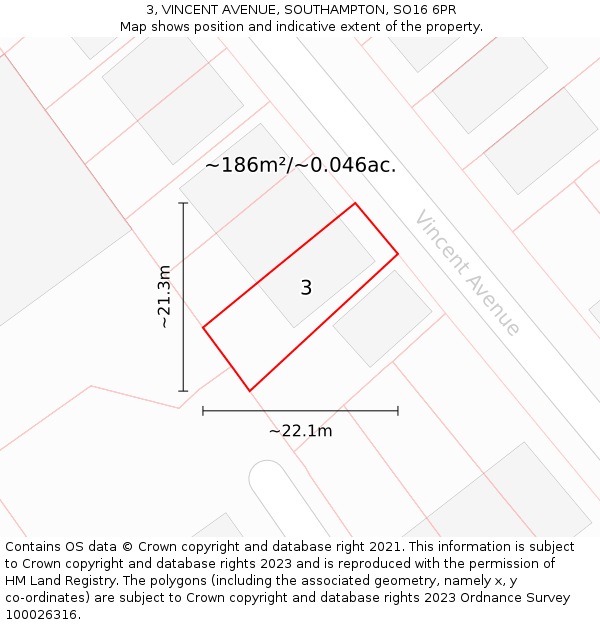 3, VINCENT AVENUE, SOUTHAMPTON, SO16 6PR: Plot and title map