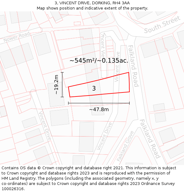 3, VINCENT DRIVE, DORKING, RH4 3AA: Plot and title map