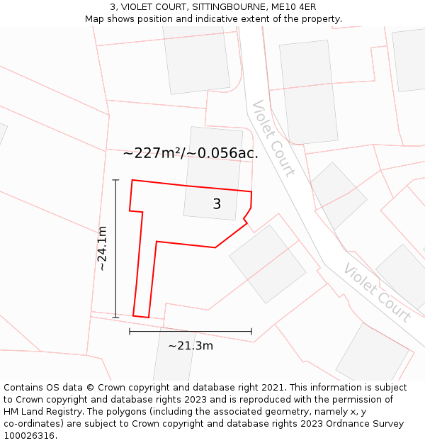 3, VIOLET COURT, SITTINGBOURNE, ME10 4ER: Plot and title map