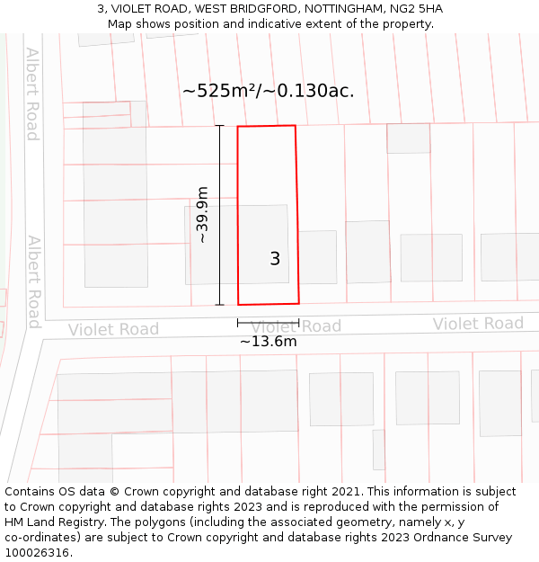 3, VIOLET ROAD, WEST BRIDGFORD, NOTTINGHAM, NG2 5HA: Plot and title map