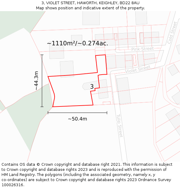 3, VIOLET STREET, HAWORTH, KEIGHLEY, BD22 8AU: Plot and title map