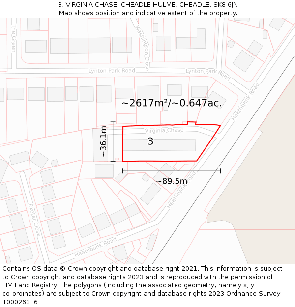 3, VIRGINIA CHASE, CHEADLE HULME, CHEADLE, SK8 6JN: Plot and title map