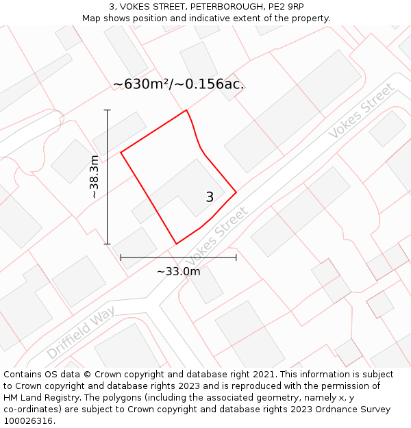 3, VOKES STREET, PETERBOROUGH, PE2 9RP: Plot and title map