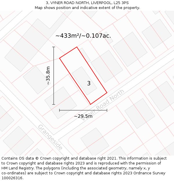 3, VYNER ROAD NORTH, LIVERPOOL, L25 3PS: Plot and title map