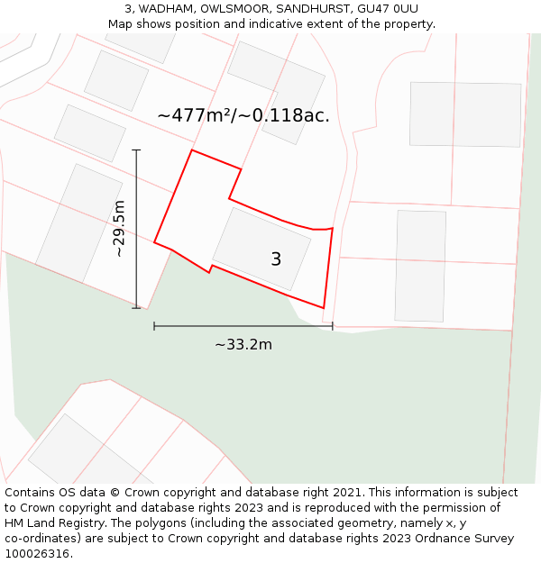 3, WADHAM, OWLSMOOR, SANDHURST, GU47 0UU: Plot and title map