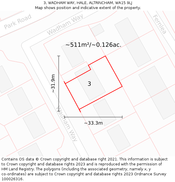 3, WADHAM WAY, HALE, ALTRINCHAM, WA15 9LJ: Plot and title map