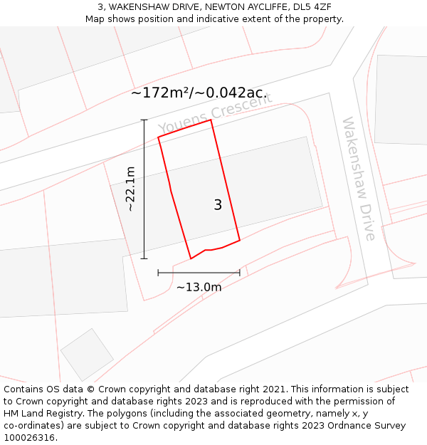 3, WAKENSHAW DRIVE, NEWTON AYCLIFFE, DL5 4ZF: Plot and title map