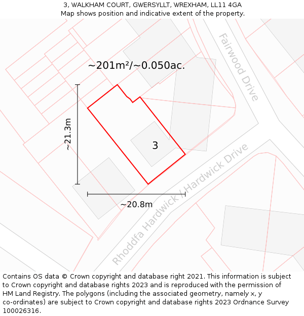 3, WALKHAM COURT, GWERSYLLT, WREXHAM, LL11 4GA: Plot and title map