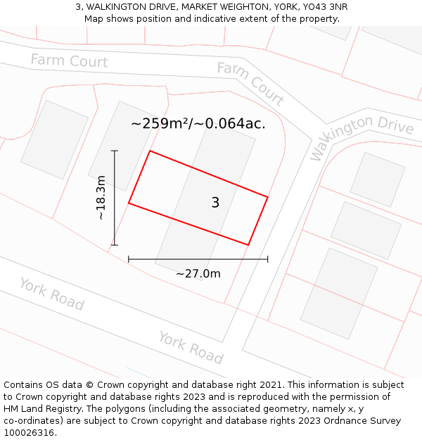 3, WALKINGTON DRIVE, MARKET WEIGHTON, YORK, YO43 3NR: Plot and title map