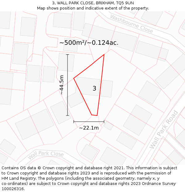 3, WALL PARK CLOSE, BRIXHAM, TQ5 9UN: Plot and title map