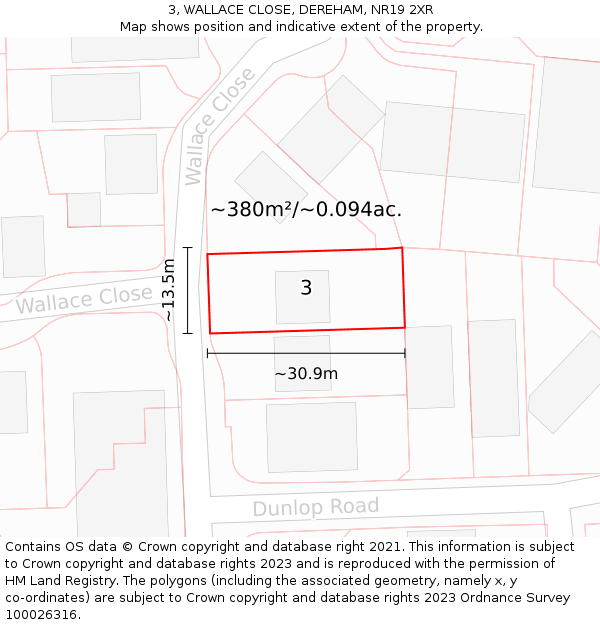 3, WALLACE CLOSE, DEREHAM, NR19 2XR: Plot and title map