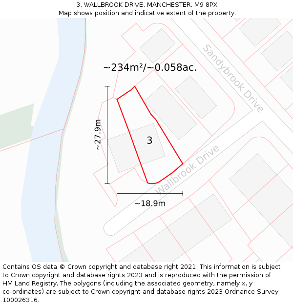 3, WALLBROOK DRIVE, MANCHESTER, M9 8PX: Plot and title map