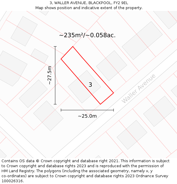 3, WALLER AVENUE, BLACKPOOL, FY2 9EL: Plot and title map