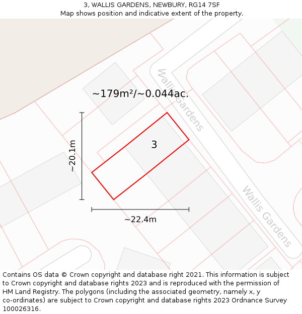 3, WALLIS GARDENS, NEWBURY, RG14 7SF: Plot and title map