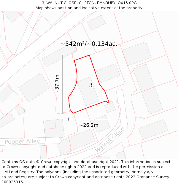 3, WALNUT CLOSE, CLIFTON, BANBURY, OX15 0PG: Plot and title map