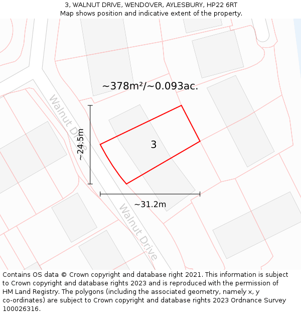 3, WALNUT DRIVE, WENDOVER, AYLESBURY, HP22 6RT: Plot and title map