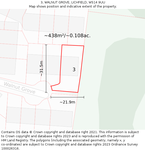 3, WALNUT GROVE, LICHFIELD, WS14 9UU: Plot and title map