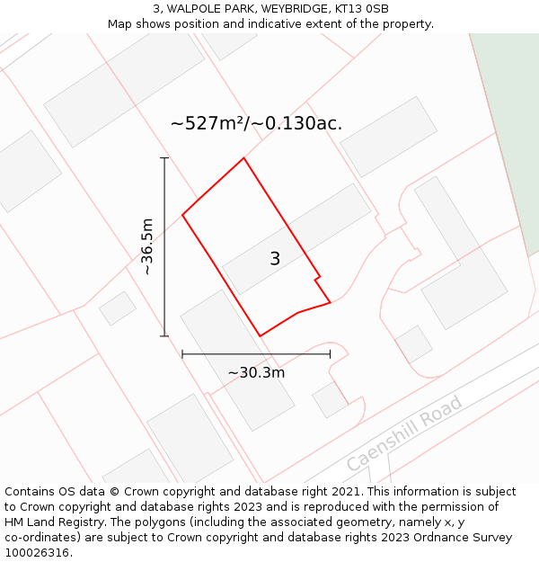 3, WALPOLE PARK, WEYBRIDGE, KT13 0SB: Plot and title map