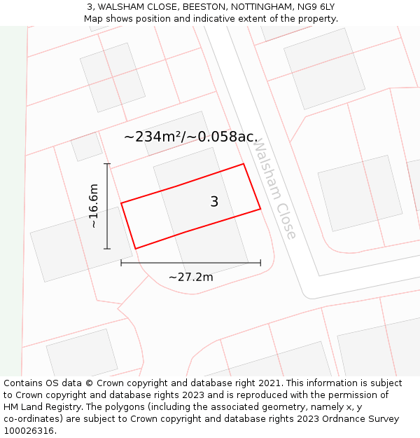 3, WALSHAM CLOSE, BEESTON, NOTTINGHAM, NG9 6LY: Plot and title map