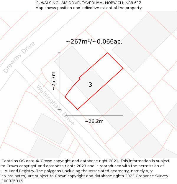 3, WALSINGHAM DRIVE, TAVERHAM, NORWICH, NR8 6FZ: Plot and title map