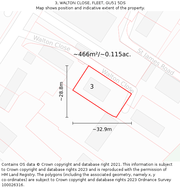 3, WALTON CLOSE, FLEET, GU51 5DS: Plot and title map