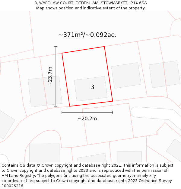 3, WARDLAW COURT, DEBENHAM, STOWMARKET, IP14 6SA: Plot and title map