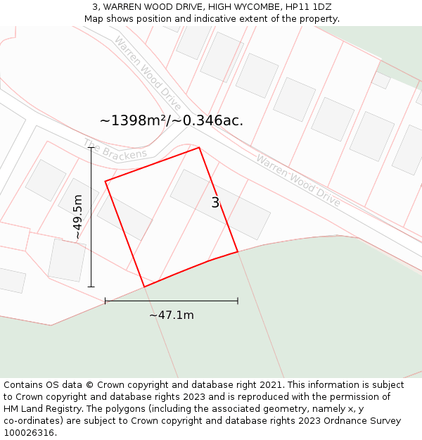 3, WARREN WOOD DRIVE, HIGH WYCOMBE, HP11 1DZ: Plot and title map