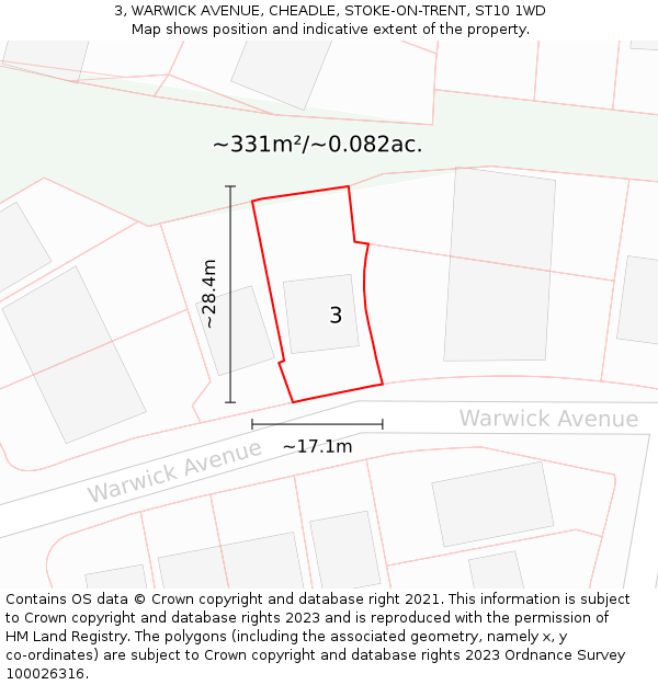 3, WARWICK AVENUE, CHEADLE, STOKE-ON-TRENT, ST10 1WD: Plot and title map