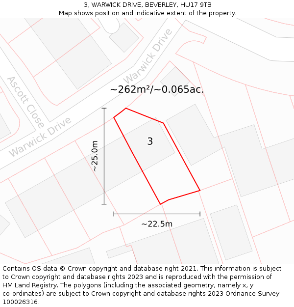 3, WARWICK DRIVE, BEVERLEY, HU17 9TB: Plot and title map